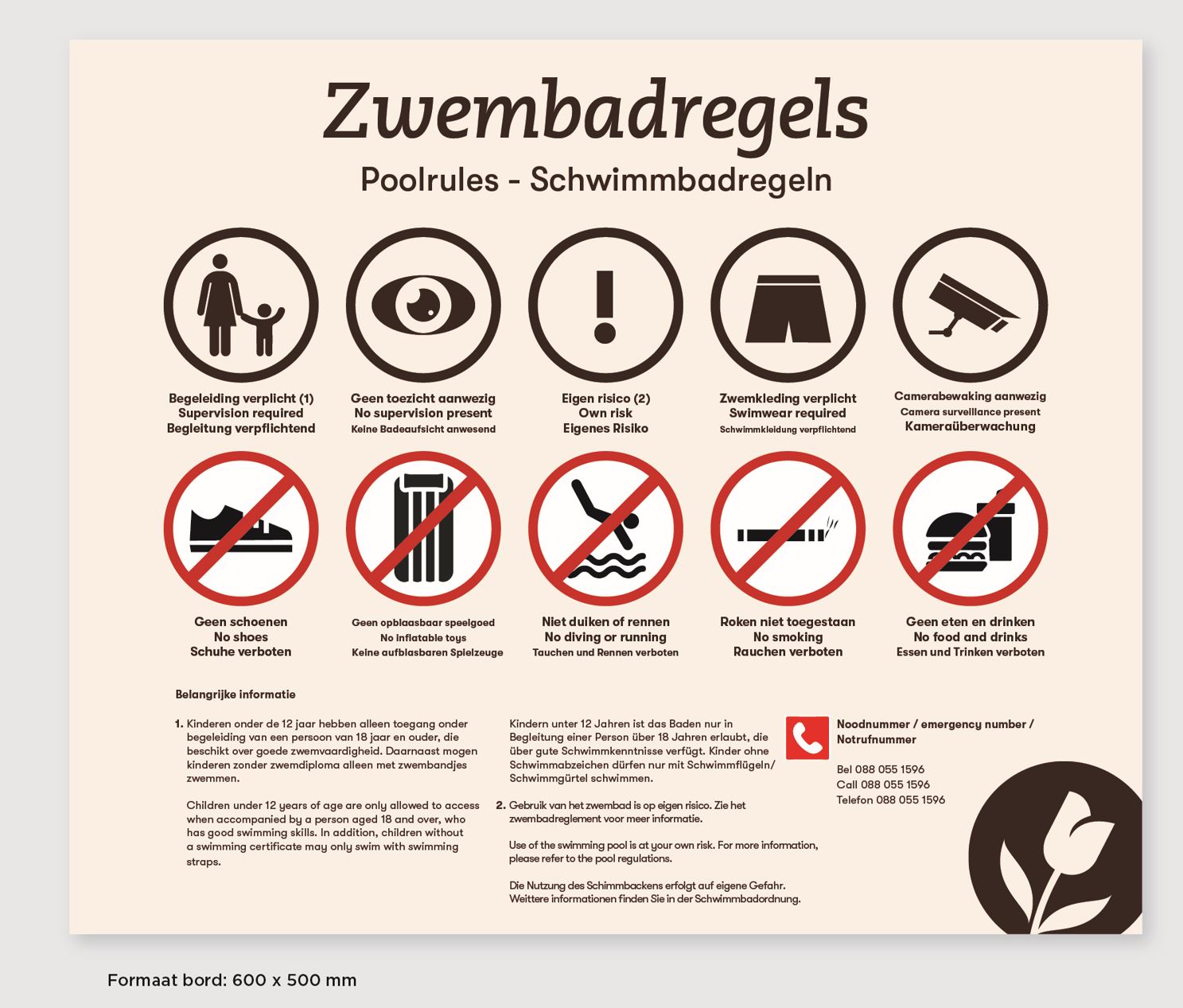 Bord Zwembadreglement